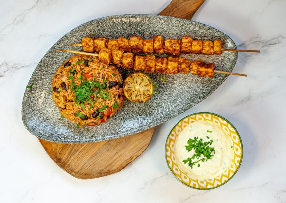 Quorn mexican skewers with spicy rice